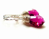 Swarovski Crystal Earrings, Raspberry Red Swarovski Baroque Crystals, Wire Wrapped, Sterling Silver, Handmade Earrings, Fashion
