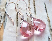 Swarovski Pink Earrings, Light Rose Pink Crystal Briolettes Sterling Silver - Blush Pink, JBMDesigns, Bridesmaids Earrings, Spring