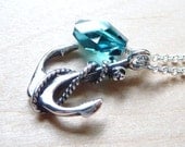 Nautical Anchor Necklace, Swarovski Teal Blue Crystal & Sterling Silver Anchor Charm, Ocean Necklace, JBMDesigns, Fashion