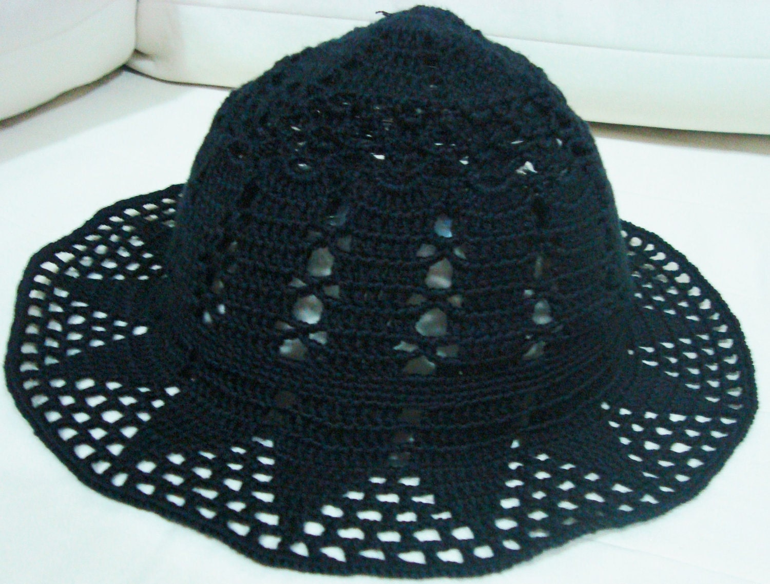 Women's Hat - Crochet Hat - Cloche Hat - Wide Brim Hat in Black