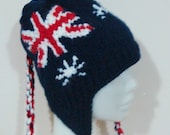 Hand Knit Hat Womens Hat - Australia Flag Beanie Hat in Blue Red White - Winter Fashion Winter Accessories