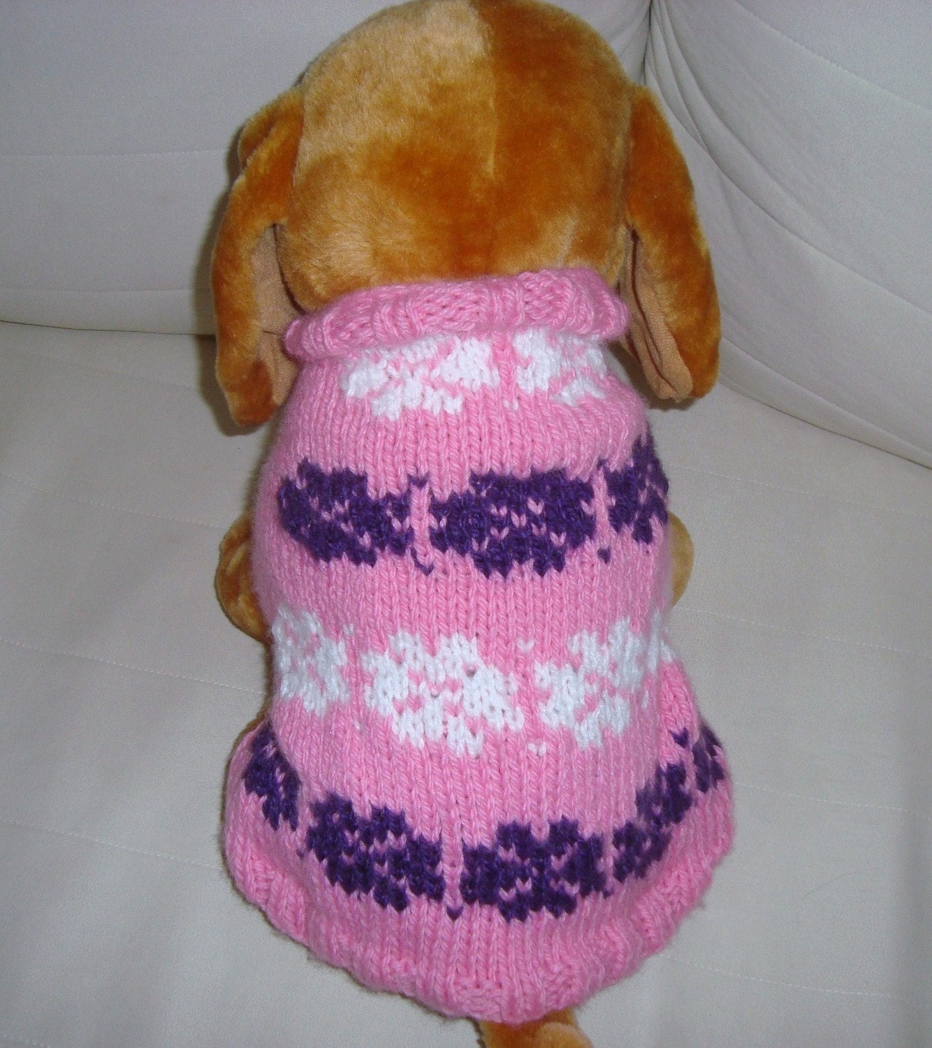 SALE-Hand Knitting Dog Sweater-Custom Pet-Pink Purple White-Winter Dog Fashion Clothing