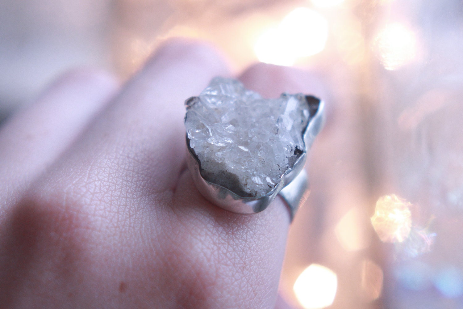 quartz crystal cluster ring