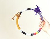 textile necklace - geometric - rainbow / yellow / gold / stripes