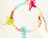 candy necklace - textile necklace - geometric - pink / red / blue / chartreuse / stripes