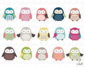 Cute Owl Clip art - 15 Digital Clipart Set for Scrapbooking - BUY 1 GET 1 FREE