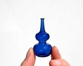 Miniature Scalloped Bottle in Blue, Hand Blown Glass