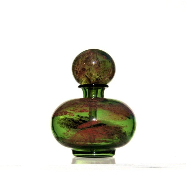 Hand Blown Glass Perfume Bottle in Green and Copper - Mother's Day