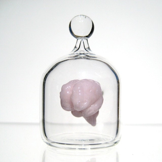Brain in a Jar, Hand Blown Glass Miniature, Anatomically Correct Brain