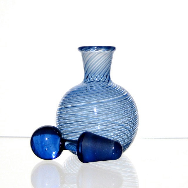 Perfume Bottle with Ground Glass Stopper, Cobalt Blue Stripes