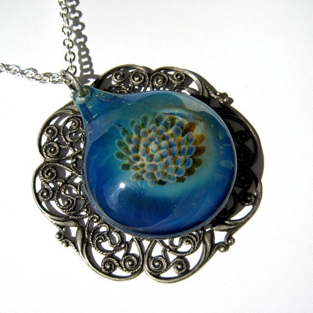 Hand Blown Glass Jewelry, Pendant in Blue