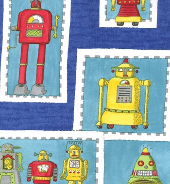 Robotics - Retro Robots on royal blue - Moda -1 yard