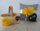 Ring Bearer Pillow and Flower Girl Basket SET Yellow and Gray Wedding You customize Colors and Flowers