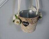 Birch Bark Flower Girl Basket Bucket Rustic Wedding You choose colors and flowers Ivory ranunculus shown