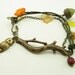 Fall Autumn Woods Branch Owl Acorn Leaves Charm Green Leather Bracelet