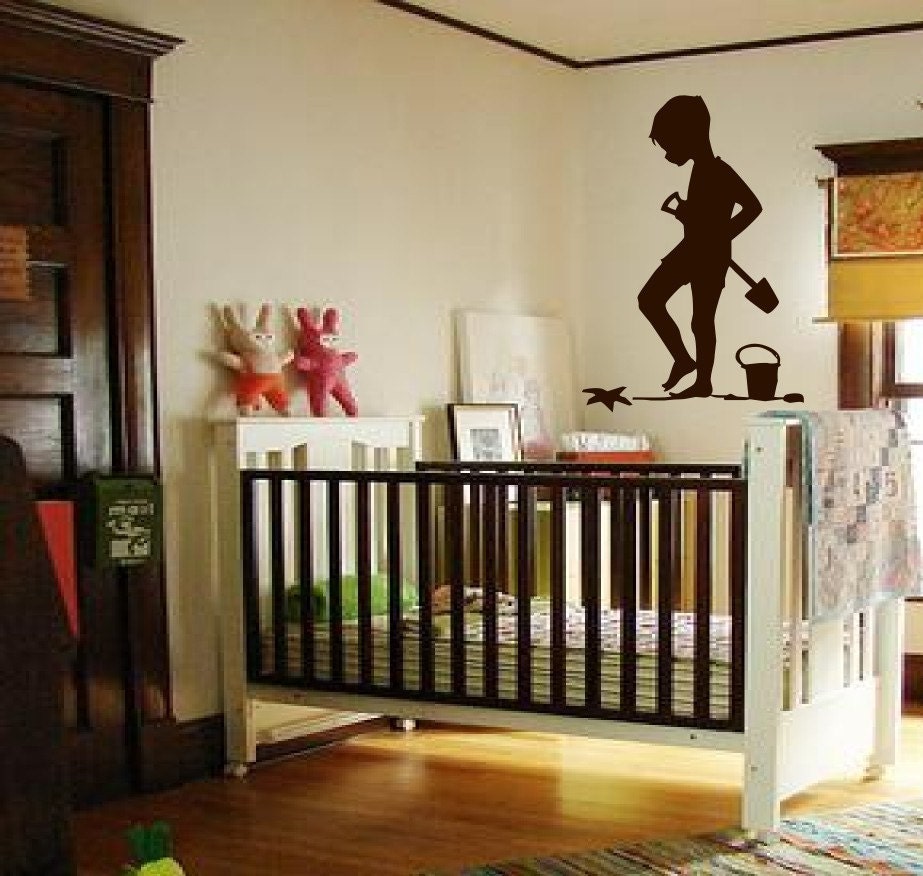 Boy Silhouette playing at the beach -- vinyl wall  art decals sticker graphic by 3rdaveshore