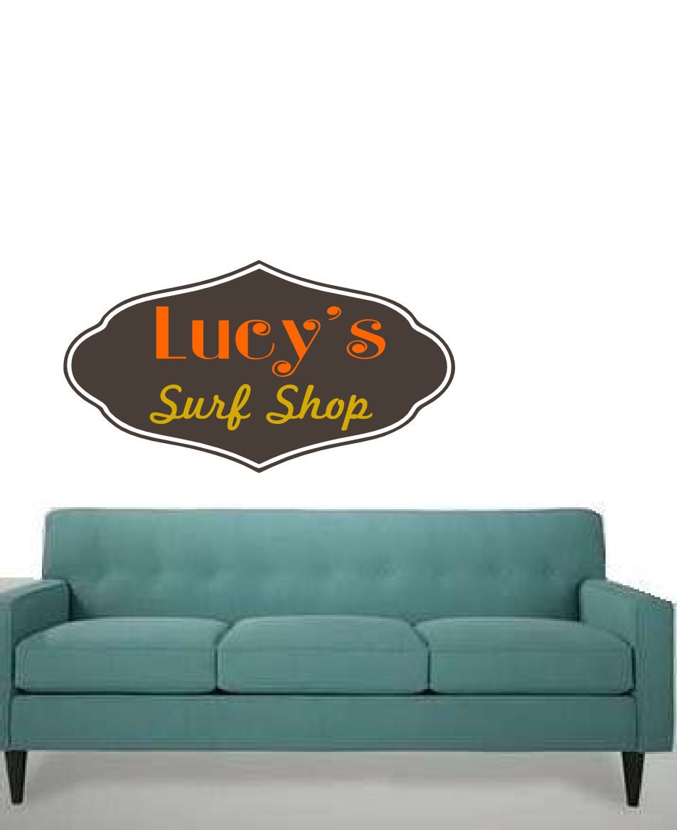 Vintage Inspired Custom Surf Shop Sign - Hawaiian Inspired Personalized - Vinyl wall art removable decals by 3rdaveshore
