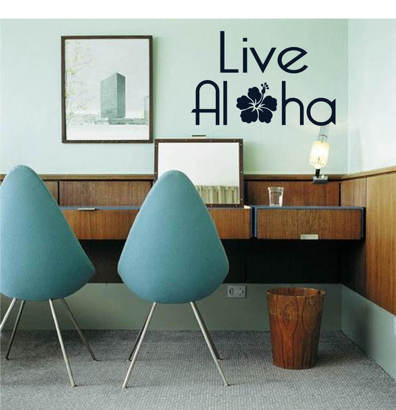 Live Aloha with a fun Hibiscus - Wall Saying Text - Vinyl wall art decals sticker by 3rdaveshore