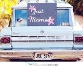 Just Married or Happily Ever After - Custom Coastal Wedding Car Decoration -- Vinyl windshield decals stickers by 3rdaveshore