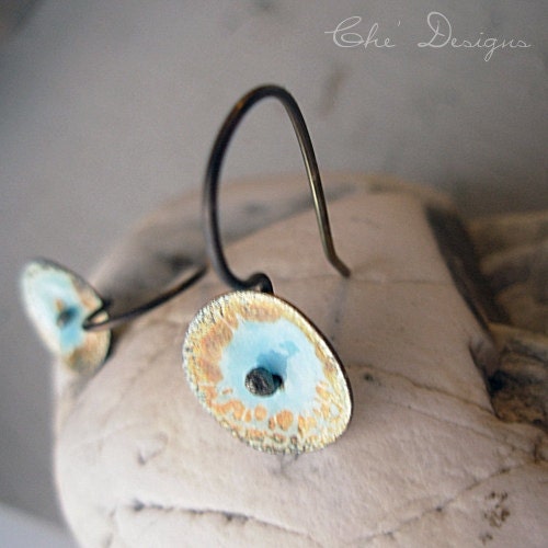In Stock, Robin's Egg Blue, Organic, Handmade Sterling Silver Earrings