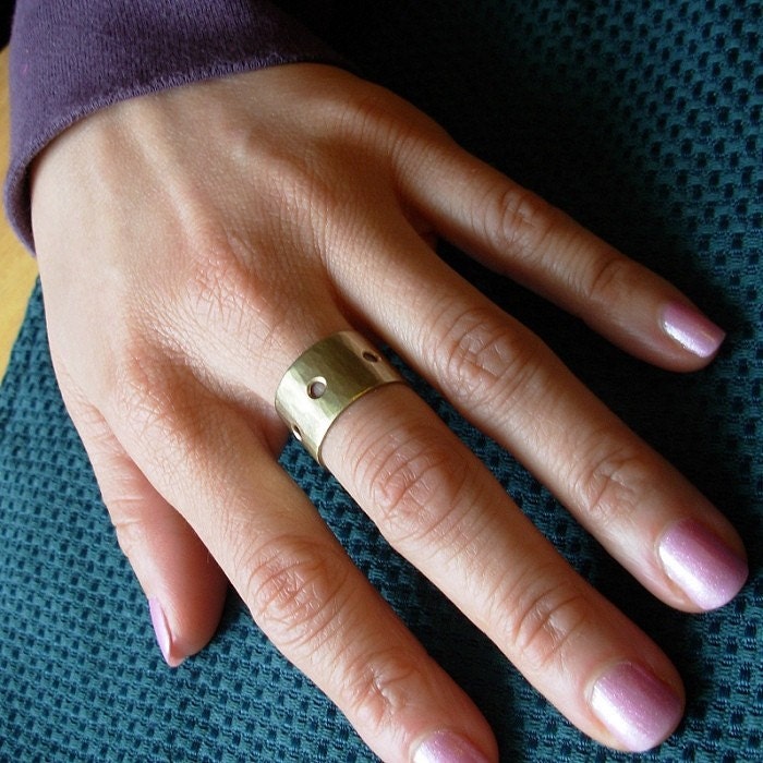 Handmade Hammered Wide Band Ring, Holes, Forged, Made in Your Size