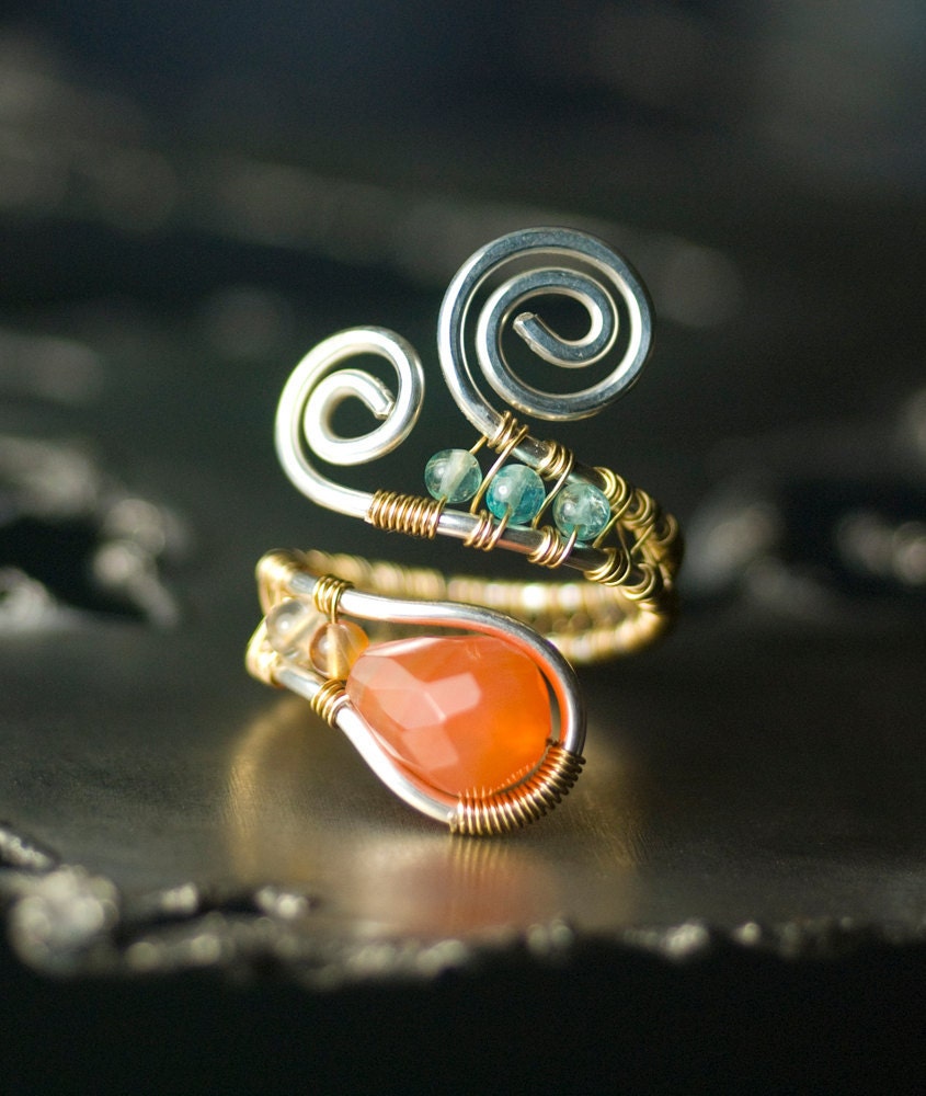 Red Agate Ring, Silver, Gold, Gemstone, Argentium Silver, Copper Ring - Red Agate, Blue Apatite, Tangerine, Orange, Moss & Mist Jewelry