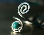 Turquoise Toe Ring, Argentium Silver Spiral Wirework Toe Ring - Chinese Turquoise, Nickel Free, Blue, December Birthstone - "Andromeda"