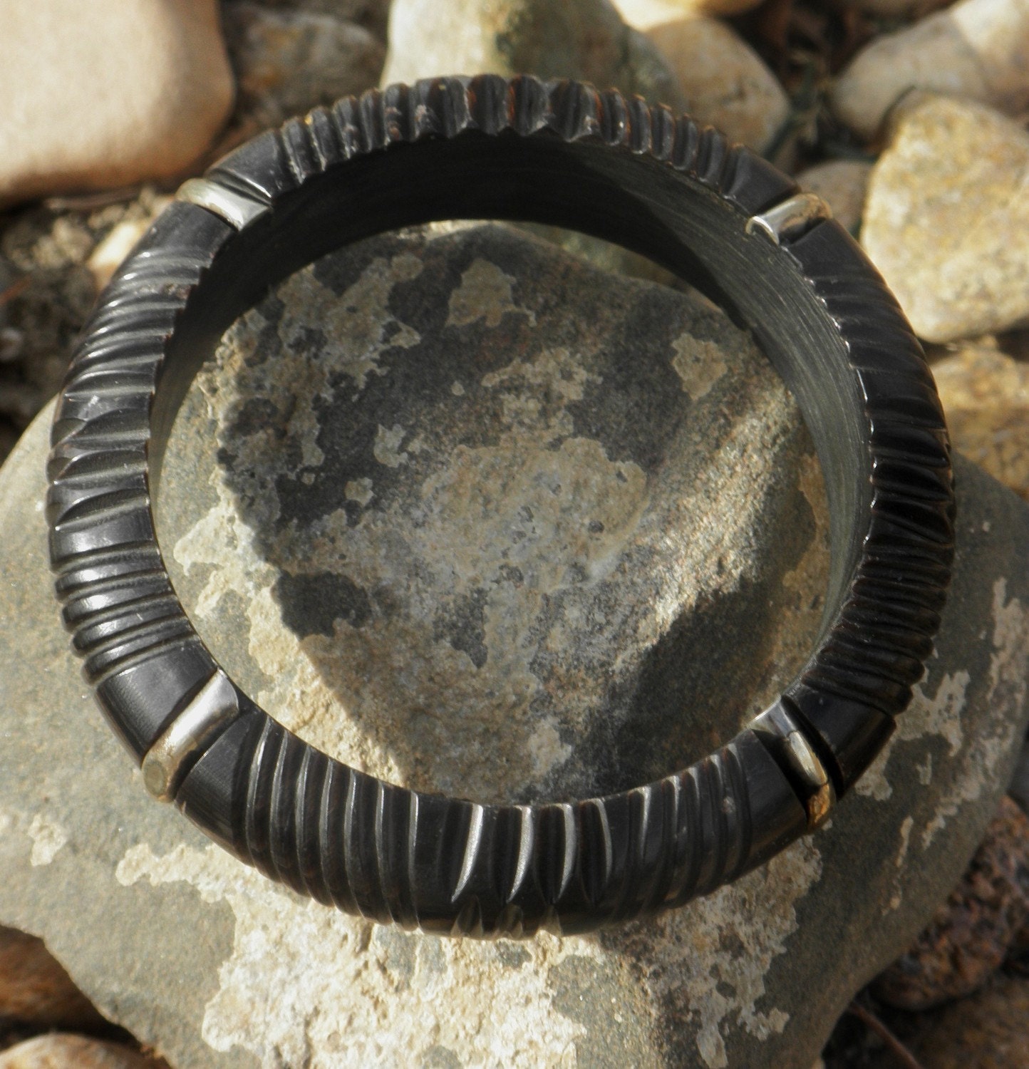 Made in India Carved Wood and Metal Bangle