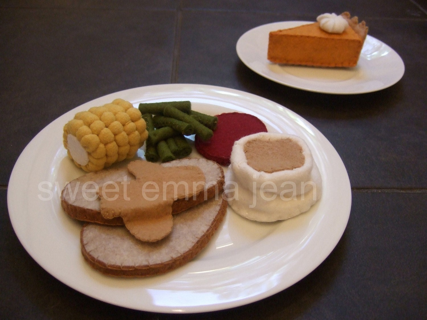 Thanksgiving Dinner Felt Play Food Pattern - Holiday Turkey Dinner PDF - DIY Felt Food