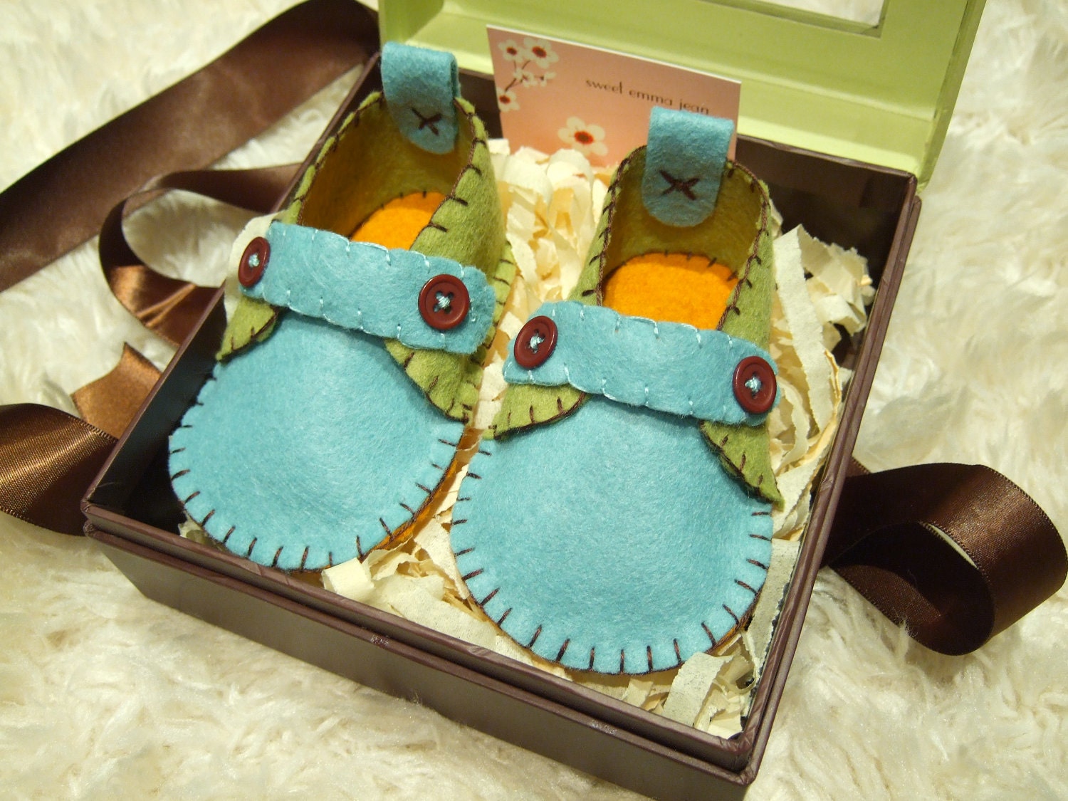 Blue and Green Loafers - Felt Baby Shoes - Can Be Personalized