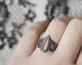 LINGERIE RING 004 - Sterling Silver - Hand Cut by Gemagenta - Black or Satin - Sexy Lace, delicate cut outs, romantic, gothic, modern, drops