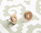 ELEMENTAL SILVER STUDS Earrings - Quetzal Bird Collection by Gemagenta - Handmade in Sterling Silver and Copper - Aztec, Tribal, Hammered