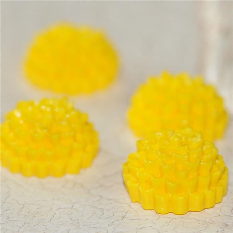 15mm Crissy Chrysanthemum Mini Mums Flower Cabochons for rings or Bobbies Set of 6 Sunshine Yellow