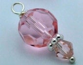 Set of 4 Large Double Bead Drop Charms Pink with Antique Silver Pendants Earrings Glass Crystals