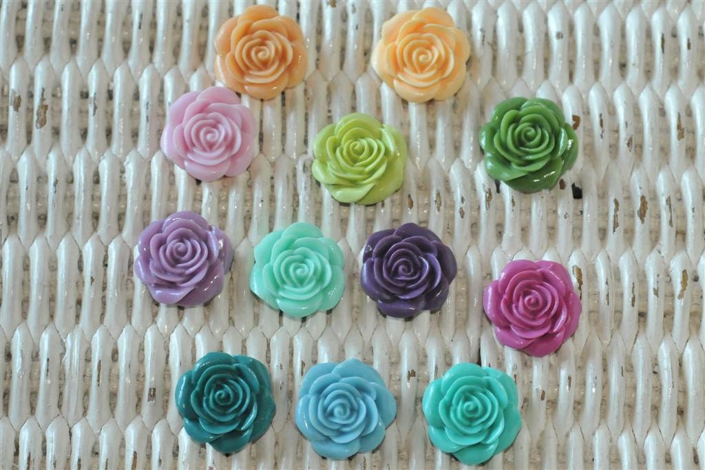 Multi Assorted Matte...Perfect Rose Flower Acrylic Resin set of 24...top quality perfect size....great style...21mm