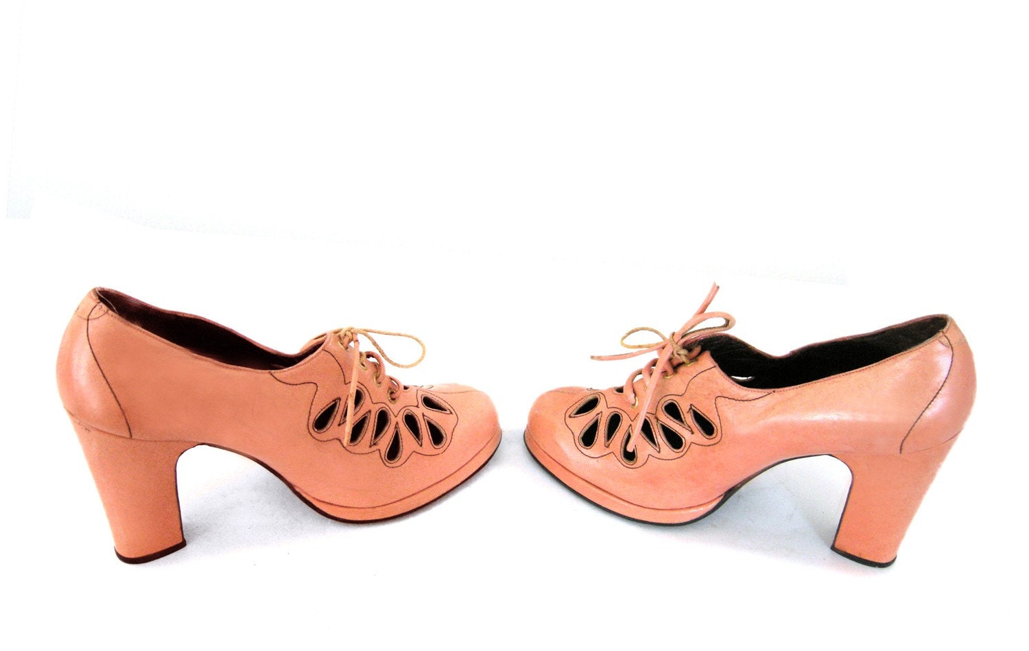 70s does 30s ORANGE CREAMSICLE POWDER POWER POPSICLE stunning EYELET cut PLATFORM shoes