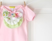 Pink Ruffle Onesie- Pastels on White Vintage Floral-  6m 12m 18m- Baby Shower Gift- Children Spring Fashion- Ecofriendly