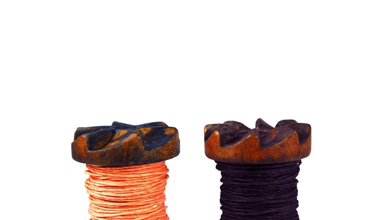 Aubergine Paper Twine on a Small Old Wooden Bobbin