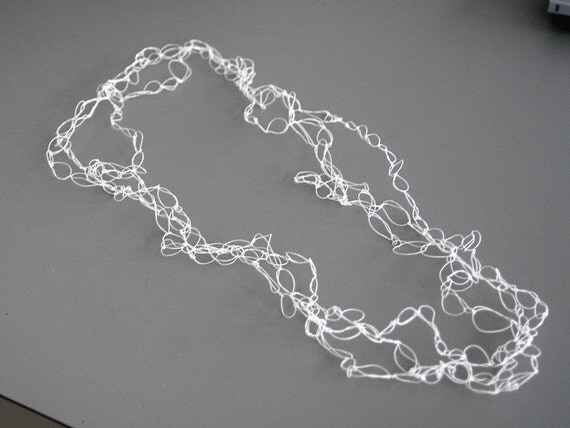 Delicate White Necklace or Bracelet made of Paper Yarn