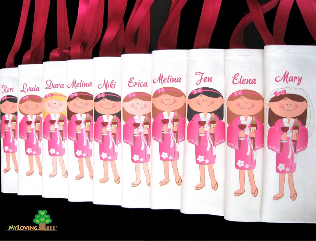 Personalized bridesmaids gifts bags hot pink kimono spa girl birthday or bridal shower party give away favors Il_570xn