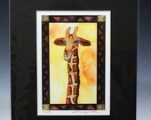 Wildlife Giraffe Art Print Sunrise Sunset Limited Edtion in 8x10 black or white matting signed