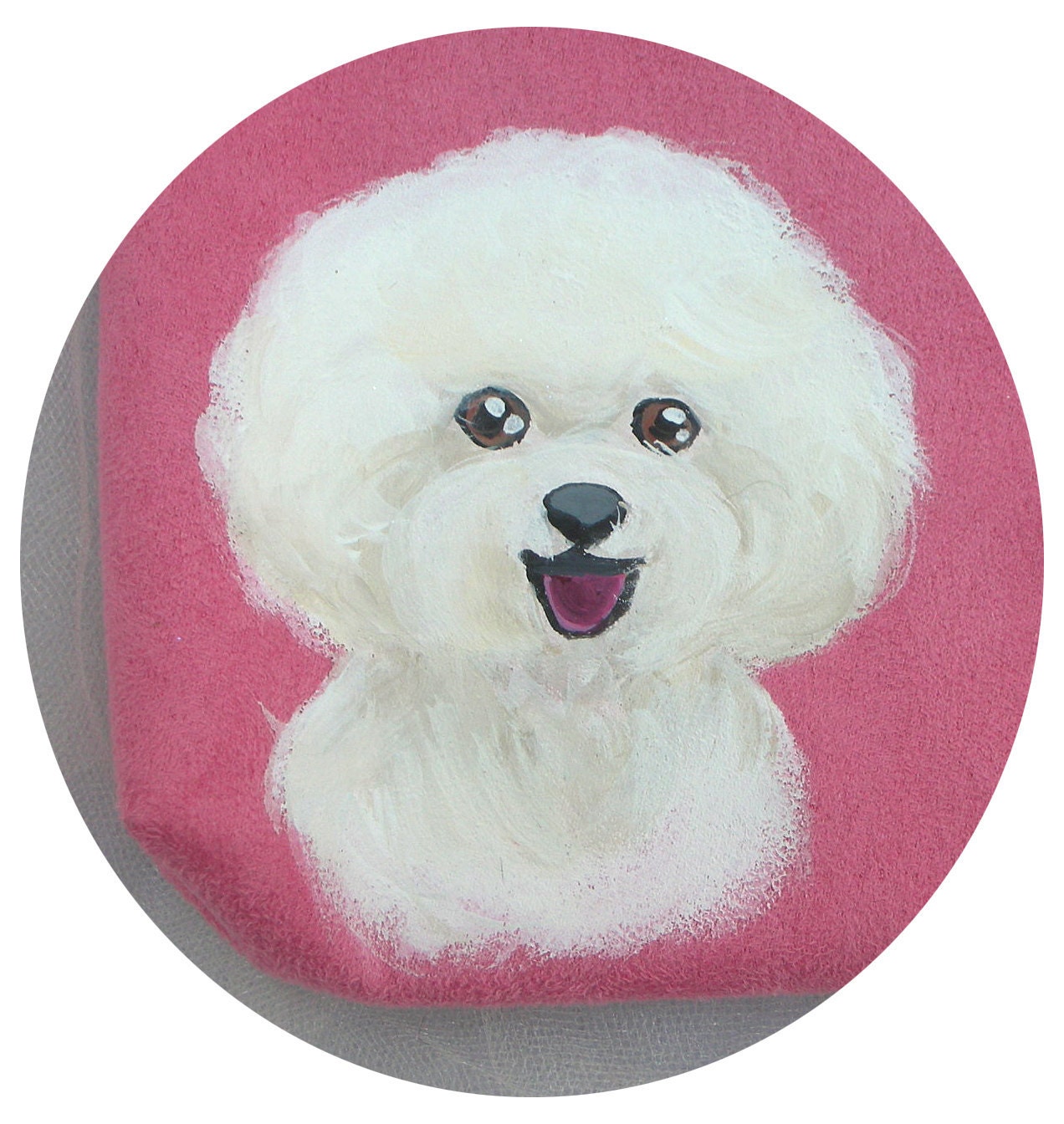 Bichon Frise Pink Suede Wristlet Hand Painted