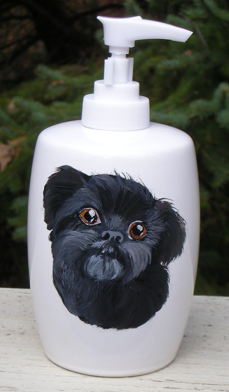 Black Shih Tzu Soap Lotion Dispenser Hand Painted