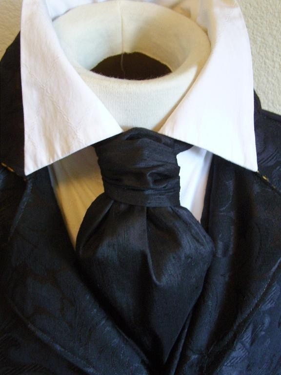 FORMAL Victorian Ascot Tie Cravat - Midnight Black Dupioni SILK