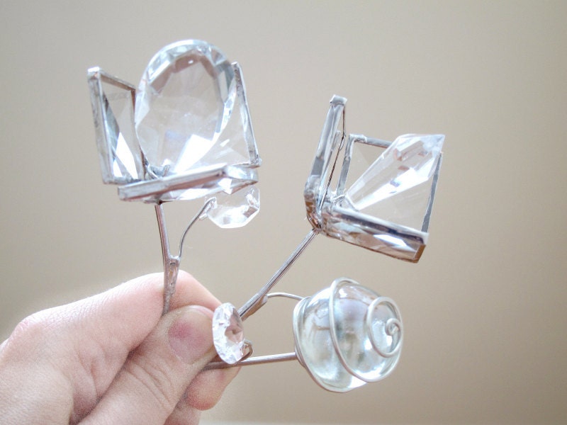 Beveled Stained Glass 3D Flower Wedding Party Favors Handmade OOAK - Set of 3 - order CUSTOM QUANTITY