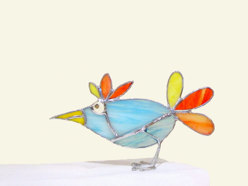 Stained Glass 3D Stand-Up Bird Ornament Handmade OOAK - FleetingStillness