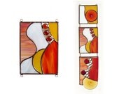 Red Stained Glass Panel Sidelight Geometric Orange Handmade OOAK