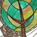 Modern Stained Glass Window Panel Landscape Pink Green Handmade OOAK