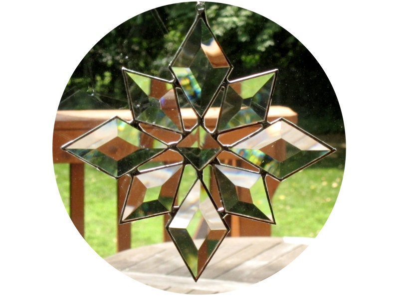 Stained Glass Star Sun Catcher Suncatcher Snowflake Christmas Beveled (9bv Large) Handmade OOAK