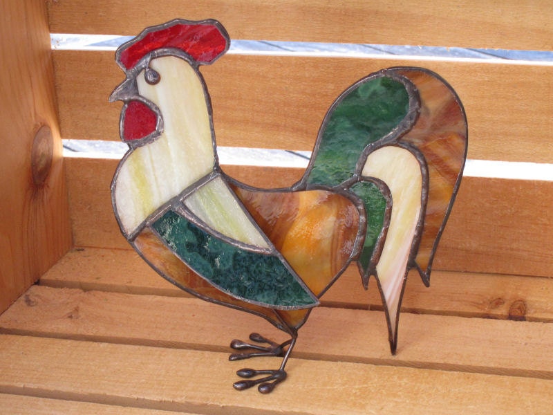 Stained Glass Rooster Rustic 3D Ornament Stand-Up Handmade OOAK